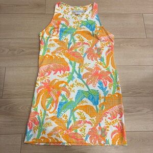 Gretchen Scott Designs Orange Blue Leaf Shift Dress Sleeveless Size L